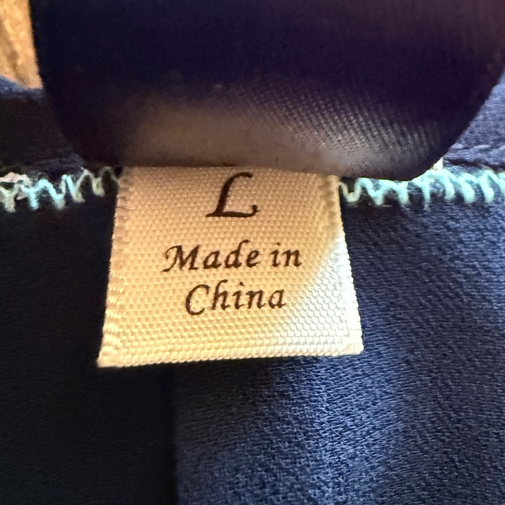 Blue‎ Rain Sheer Top Size Large Sleeveless Embroidered Chevron Navy Blue Teal - Picture 3 of 10
